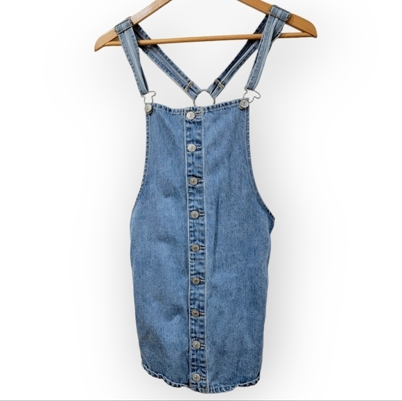 Forever 21 Light Wash Denim Overalls Dress Y2K Size Small Vintage - Picture 1 of 16